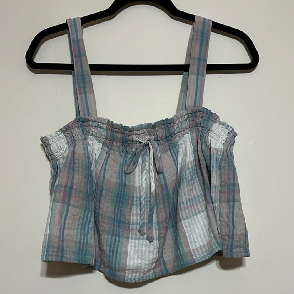 NWOT AE Pastel Plaid Swing Smock Crop Cami Sz M - Picture 3 of 8